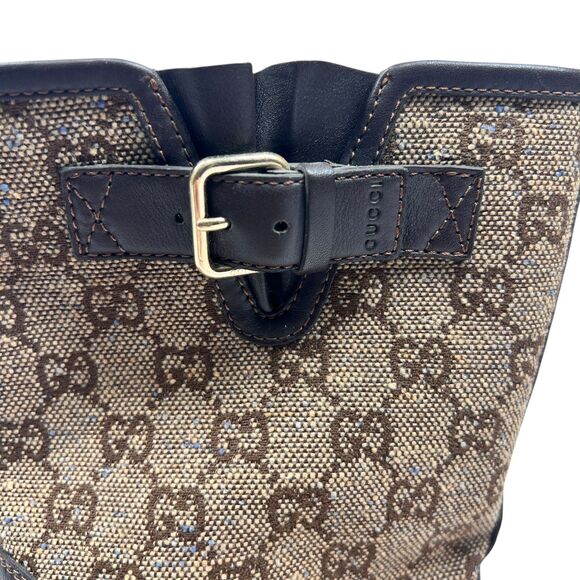 Gucci Brown Leather Signature GG Canvas Quercy Mid Calf Boots Size EUR 39.5 - Picture 6 of 14